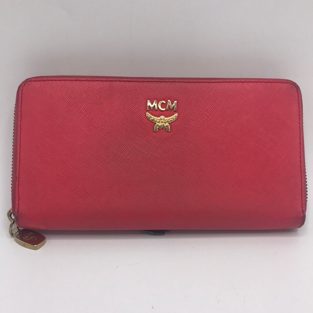 Authentic MCM Pink Leather Zip Wallet